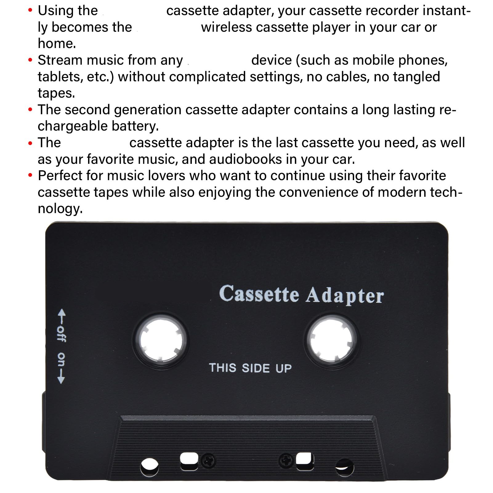 Cassette Bluetooth Adaptador Cassette Bluetooth Coche Inalámbrico Convertidor de Receptor de Casete con Cable USB para DVD Radio