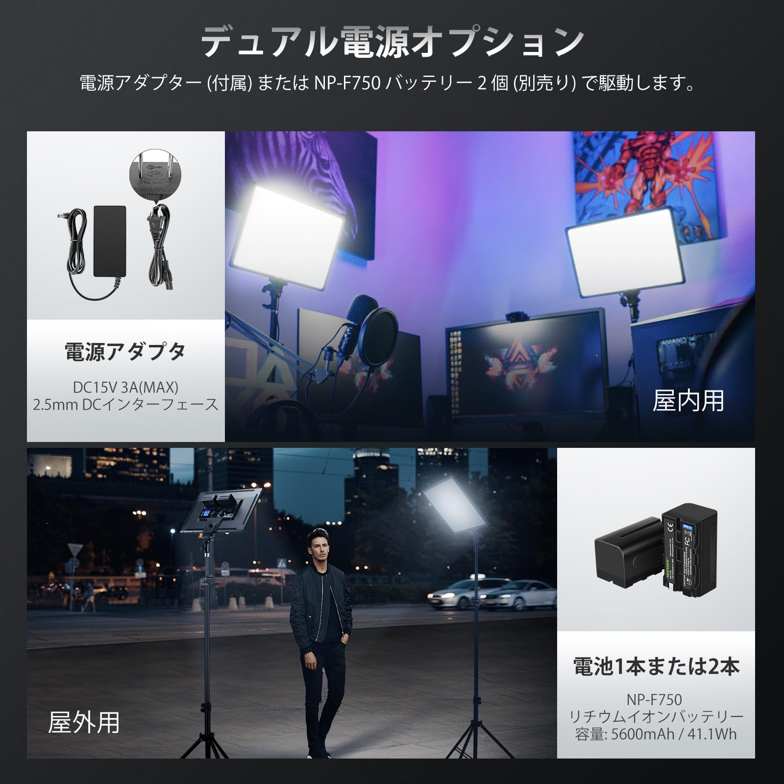 Amazon | NEEWER 2パック LEDビデオライトとスタンドキット リモコン 