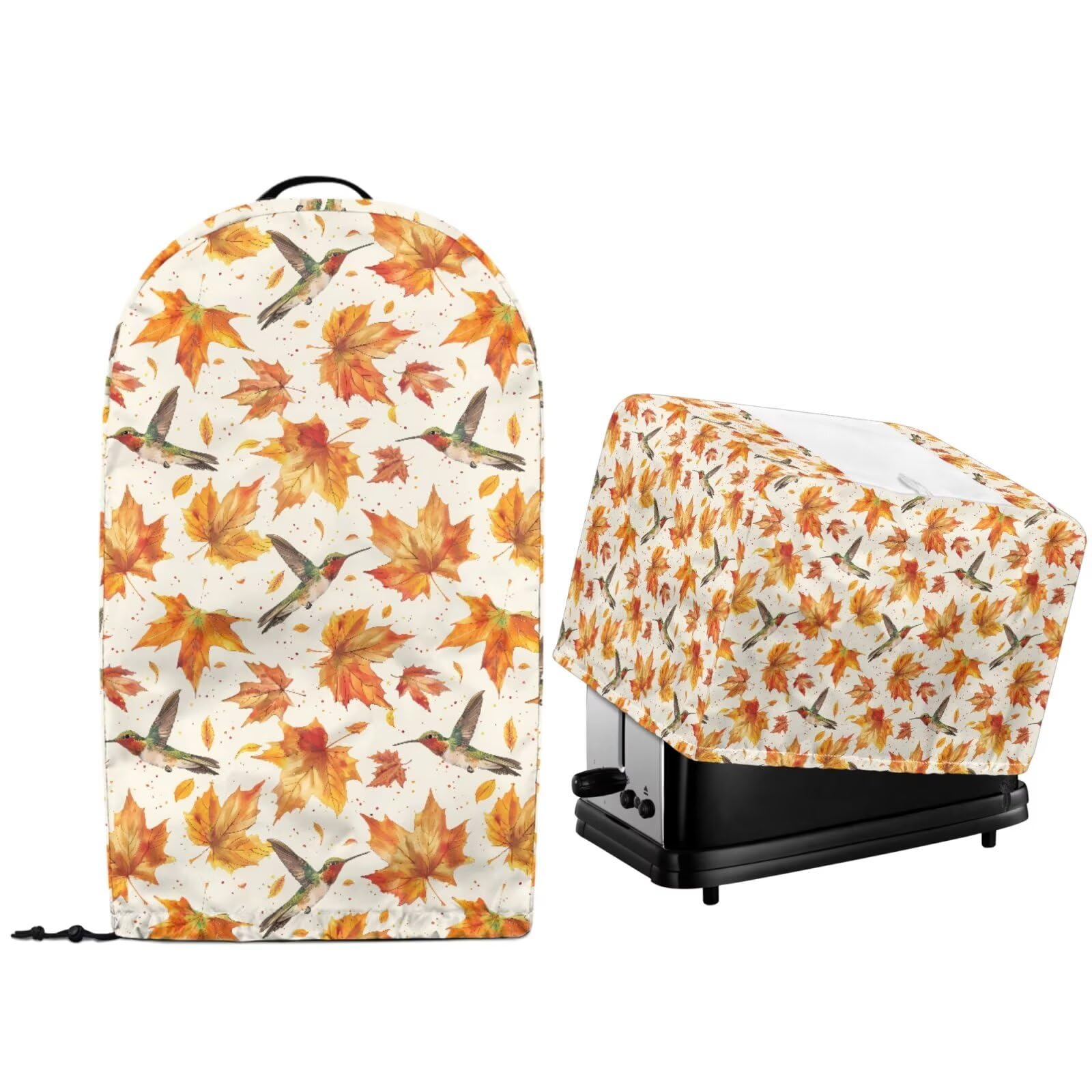 Thanksgiving Day Kitchen Appliance Dust Covers Set of 2 Stand Mixer Food Processor Blender and Toaster Bread Maker Oven Oil-proof Protector Covers Maple Leaf Hummingbird