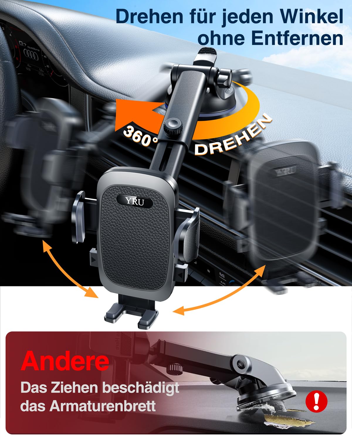 【Classe militare 2026】Supporto per cellulare da auto. Ventosa forte e clip di ventilazione | Supporto per cellulare da auto, a 360°, per iPhone 17, 16, 15, 14 Pro Max, ecc., nero chiaro