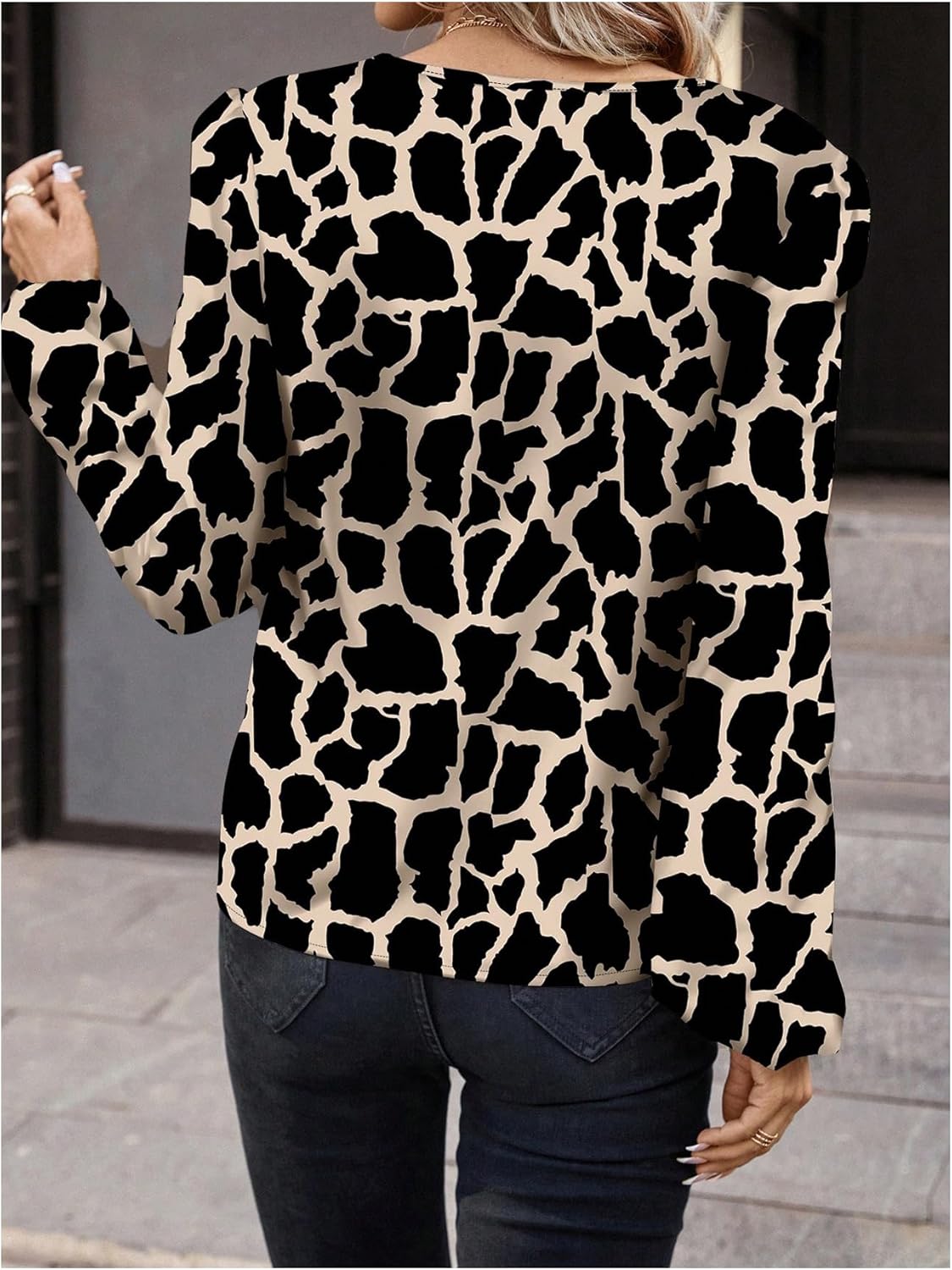 Floerns Women's Elegant Lantern Bishop Long Sleeve Shirts Notched V Neck Business Casual Blouse Tops - Image 2