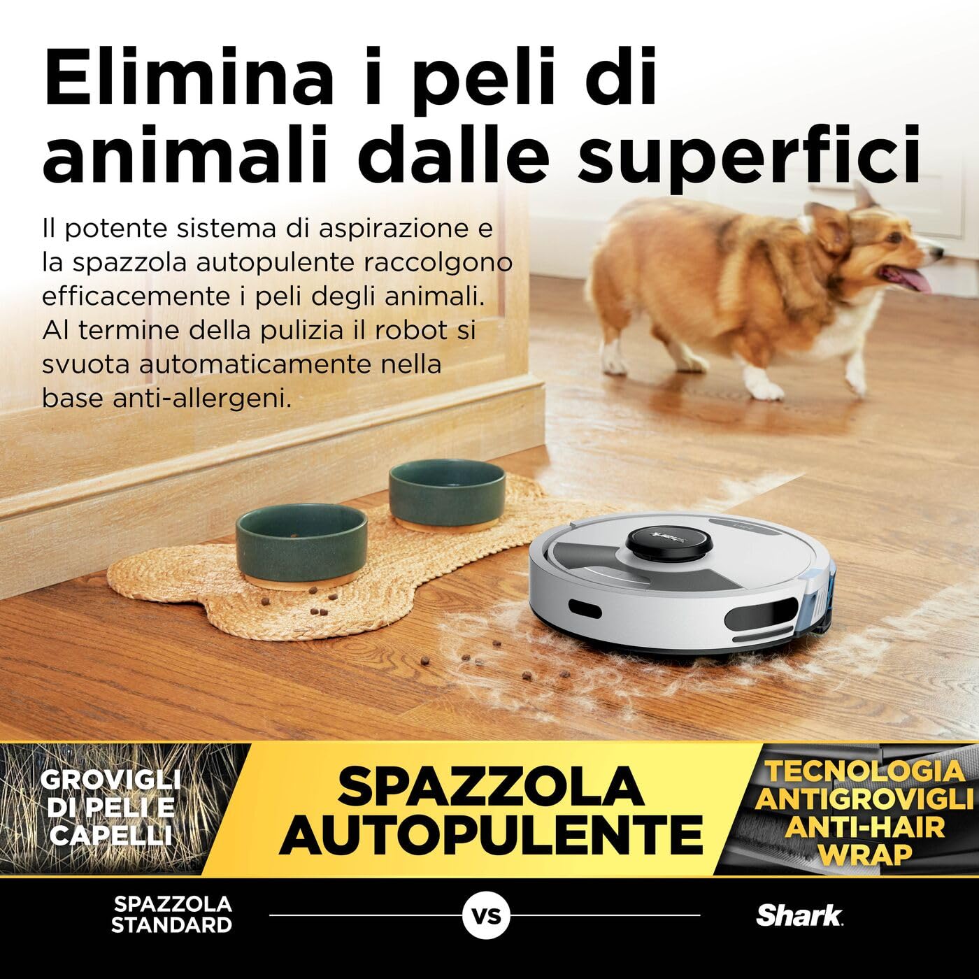 Shark Matrix Plus 2 in 1 Aspirapolvere Robot Lavapavimenti, Mappatura LiDAR e Edge Cleaning, Tappeti, Pavimenti e Animali Domestici, Antiallergeni, Ricarica Automatica, Wi-Fi e App con Alexa, Bianco