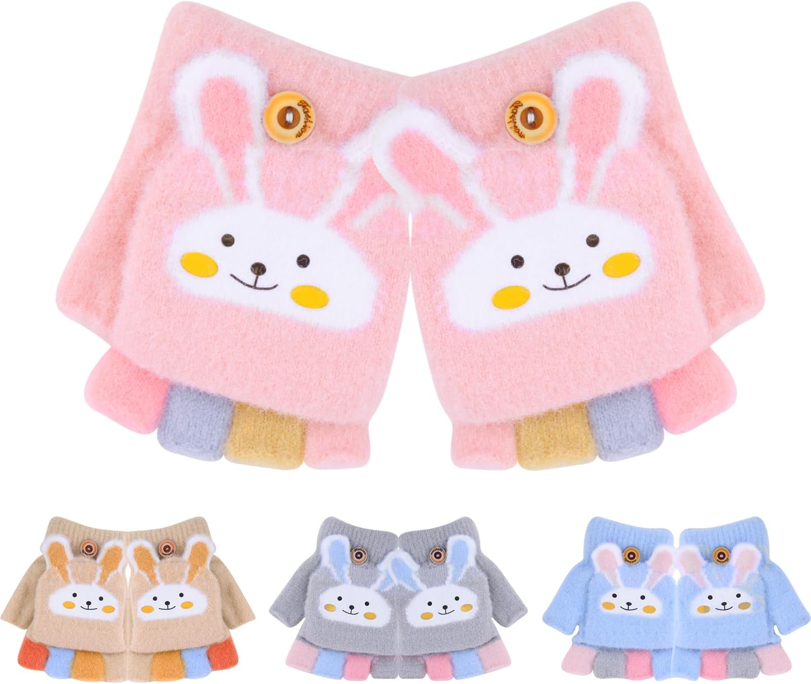 SGQTZDZQ4 Pairs Kids Fingerless Gloves Girls, Winter Warm Flip Top Gloves, Fingerless Gloves Kids for 7-10 Year