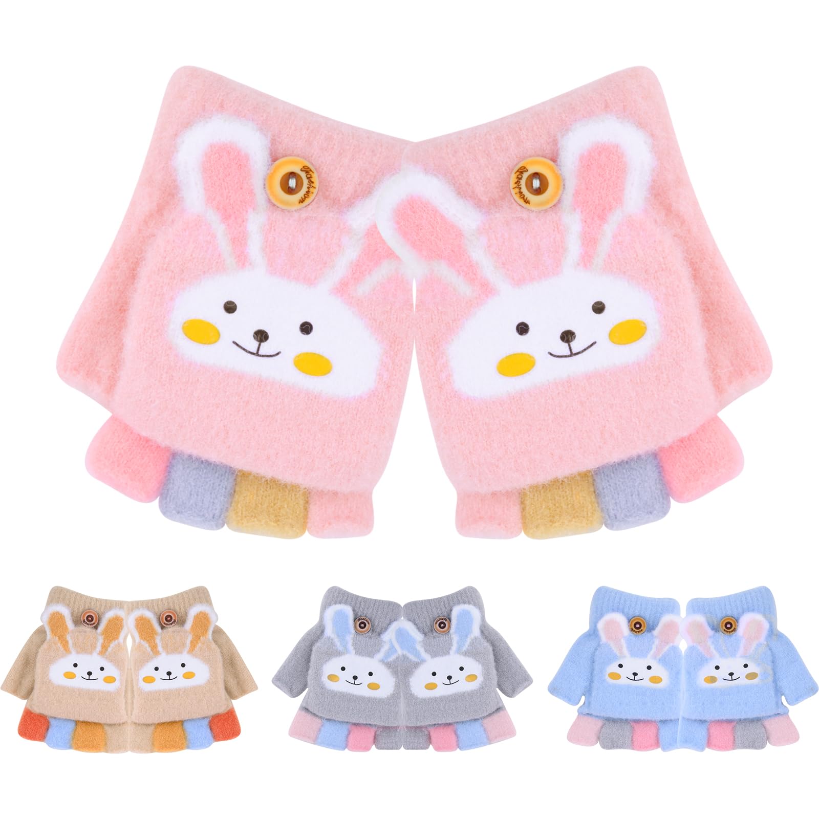 SGQTZDZQ4 Pairs Kids Fingerless Gloves Girls, Winter Warm Flip Top Gloves, Fingerless Gloves Kids for 7-10 Year