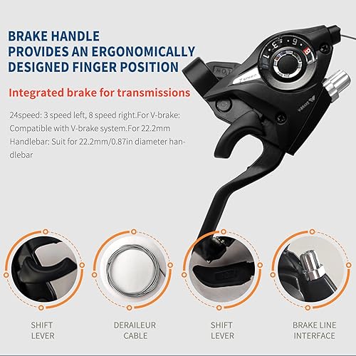 Miniatura 6 de Palancas de freno de bicicleta, palanca de cambios de bicicleta de montaña de 3 x 8 y 24 velocidades con indicador de engranajes, transmisión de