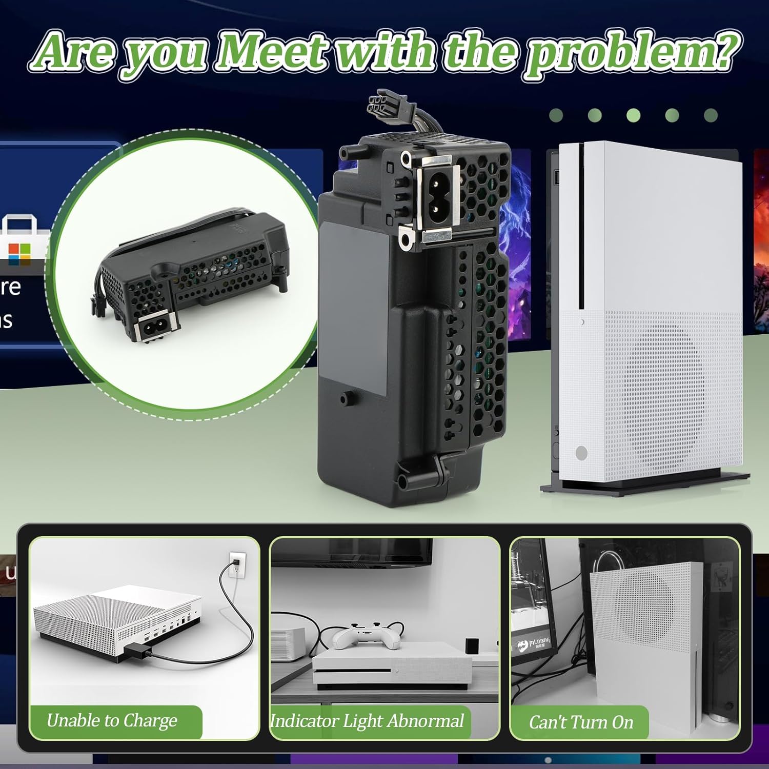 for Xbox One S Power Supply Replacement for Xbox One S Slim PA-1131-13MX N15-120P1A Internal Power Supply Source with AC Adapter Console Accessories Parts with Power Cable Fixing Repair Tools