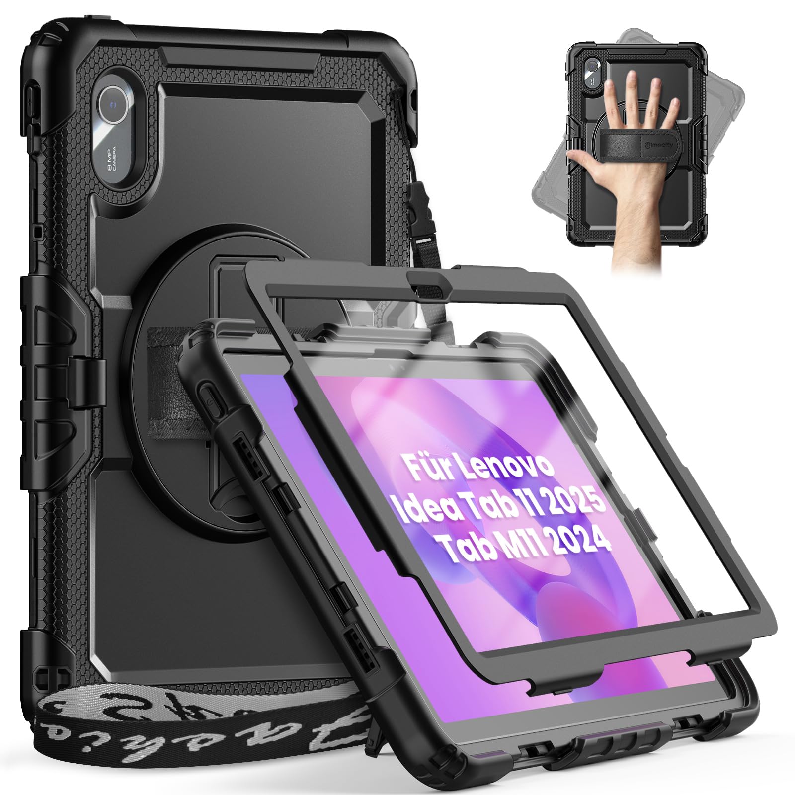 timecity Funda para tablet Lenovo Tab M11 (TB330FU/TB330XU) de 11 pulgadas con soporte para bolígrafo, soporte para lápiz capacitivo, protector de pantalla, correa de mano de 360°, para Tab K11 LTE