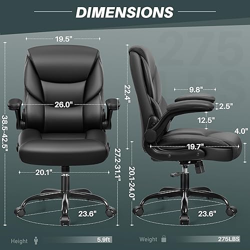 Miniatura 3 de FelixKing Silla de oficina de cuero, pequeña silla de escritorio ergonómica de poliuretano, cómoda silla de computadora con ruedas y reposabrazos