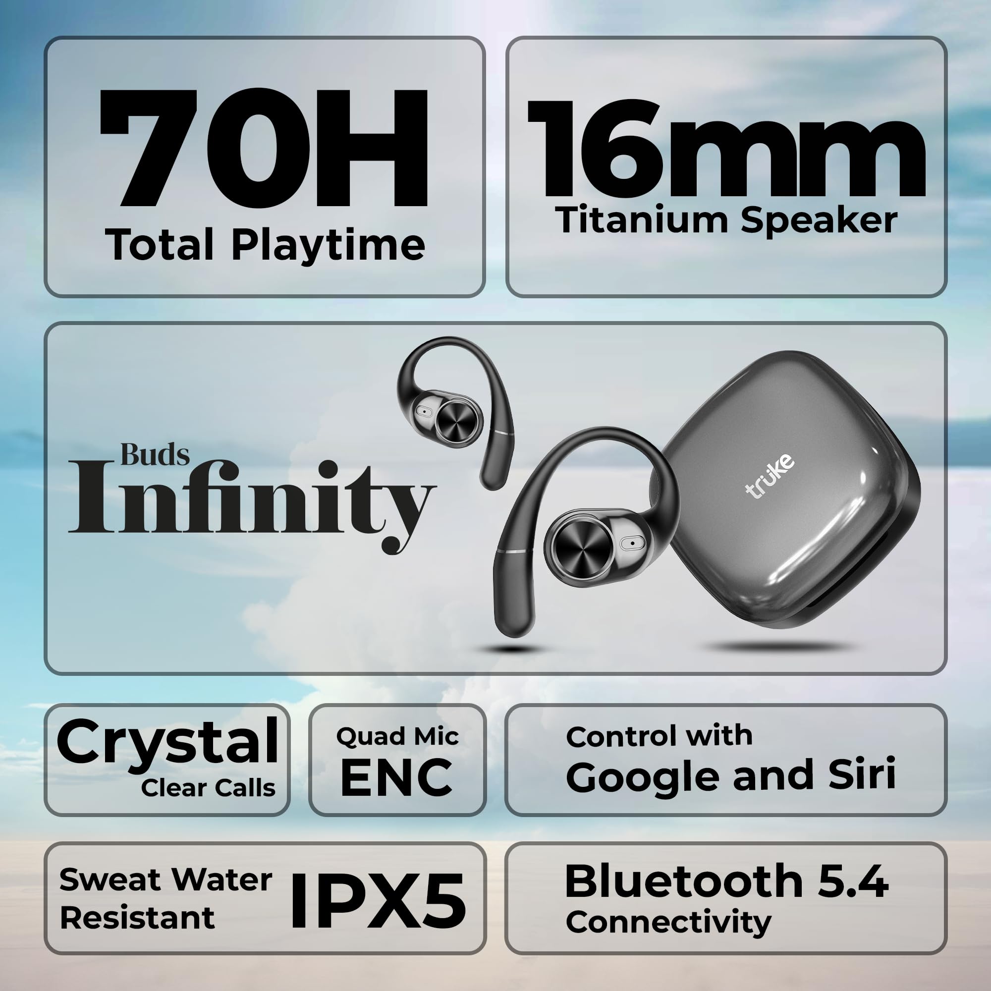 truke Buds Infinity: 70H Wireless Open Earbuds -2