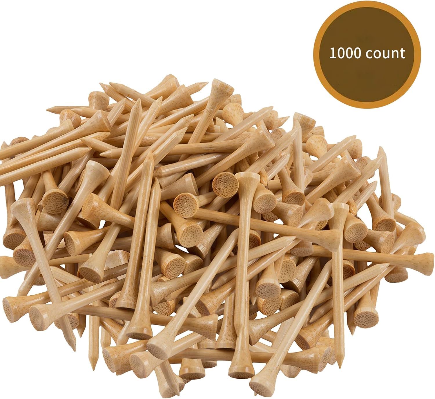 Tees de Golf Profesionales de bambú, un Paquete de 1000 Piezas, uñas de bambú Natural para Entrenamiento, 2.76 Pulgadas de Largo 0.5 cm de diámetro