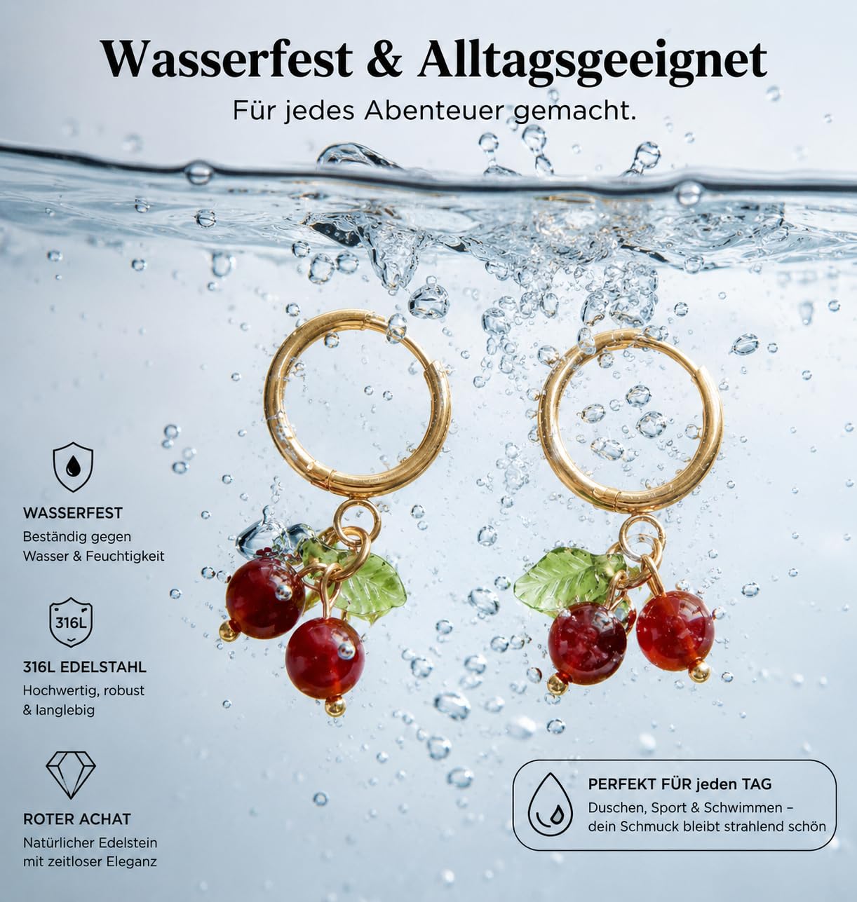 Handgemachte Ohrring/Creolen Kirschen | Stilvoller Edelstahl hängend Steinanhänger | Handmade Ohrring für Damen/Mädchen…