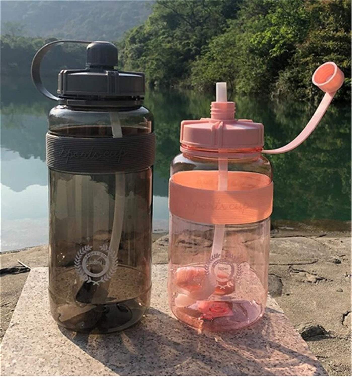 Wasserflasche mit großem Fassungsvermögen, praktische Fitness-Sportflasche, auslaufsicherer Wasserbecher mit großem Fassungsvermögen, Seilstrohhalm (Größe: 2000 ml, Farbe: Grün) (grün 2000 ml)