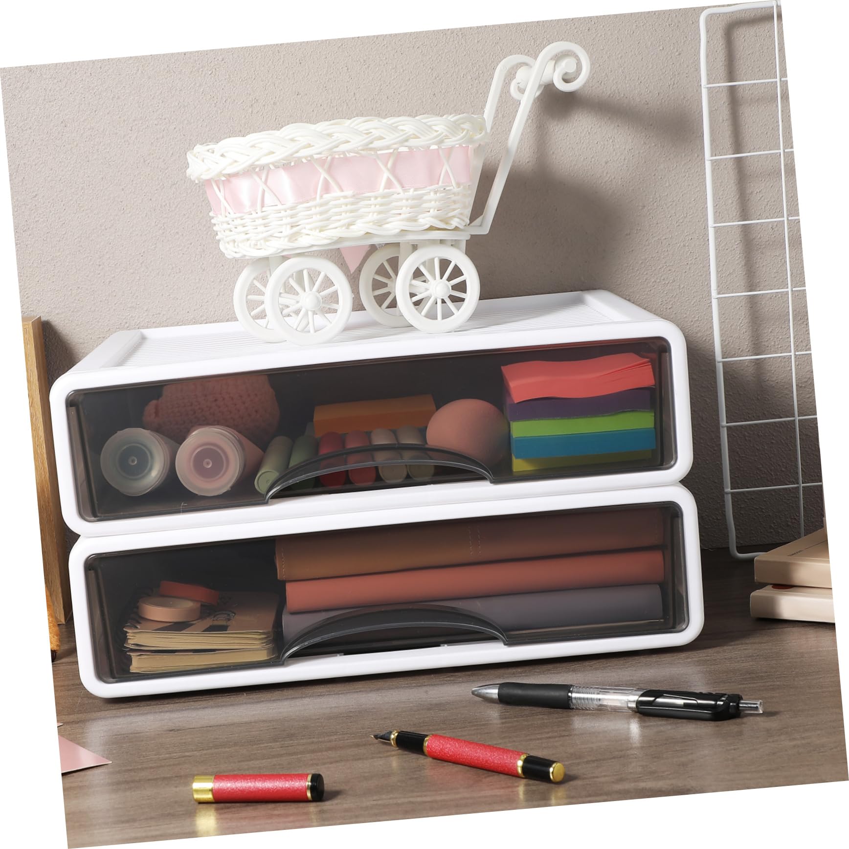 Scatola Per Cassetti Da Scrivania Organizer Impilabile 2 Pezzi Custodia Portaoggetti Per Trucco Forniture Ufficio