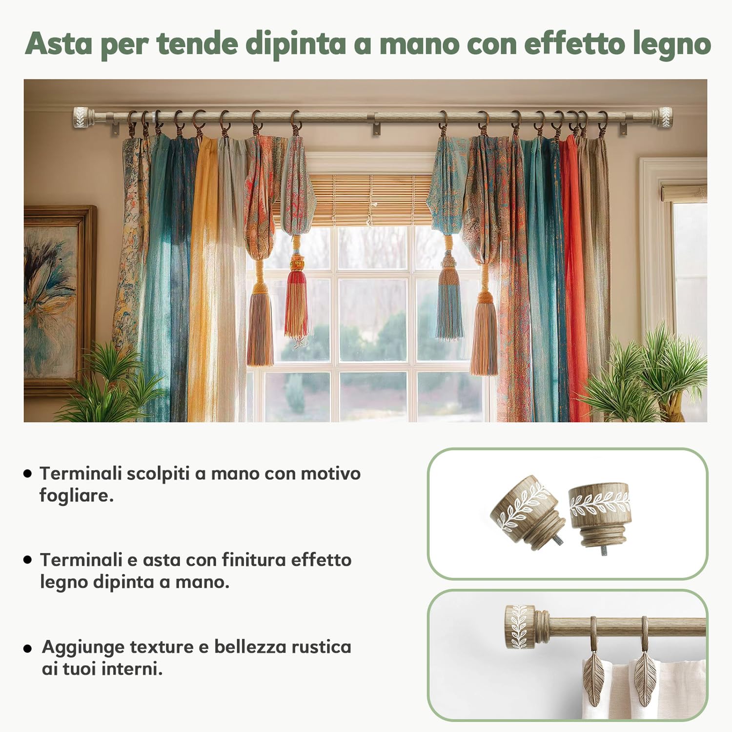 Asta Per Tende In Legno Chiaro Per Finestre Adatta Per Finestre 80‑148 Cm Asta Telescopica Montaggio A Parete Diametro 25 Mm Capacità Di Carico 15 Kg Per Soggiorno Camera Da Letto Giardino