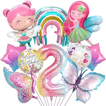 Butterfly Decoration for 2nd Birthday Balloon Fairies Rainbow Star Foil Balloon - Girl Party Decoration