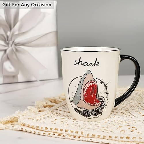 Miniatura 5 de Taza de café con diseño de tiburón que cambia de color, taza de café de cerámica, regalos de Navidad para hombres y mujeres, blanco y negro
