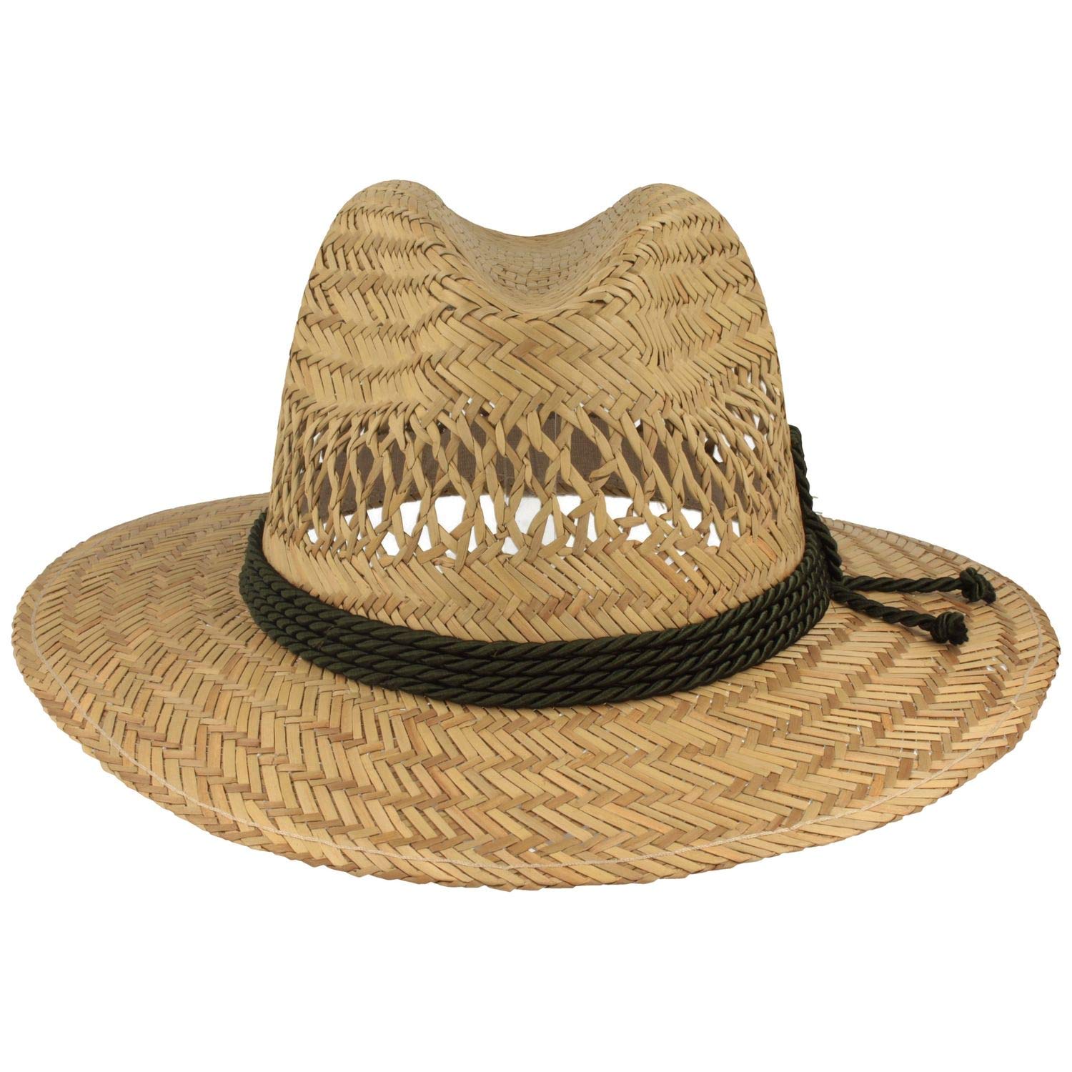 Breiter Chapeau de paille | Chapeau d'été | Chapeau de soleil – 100 % paille avec garniture en soie verte et trous d'aération – Traveller – Également disponible en XXL