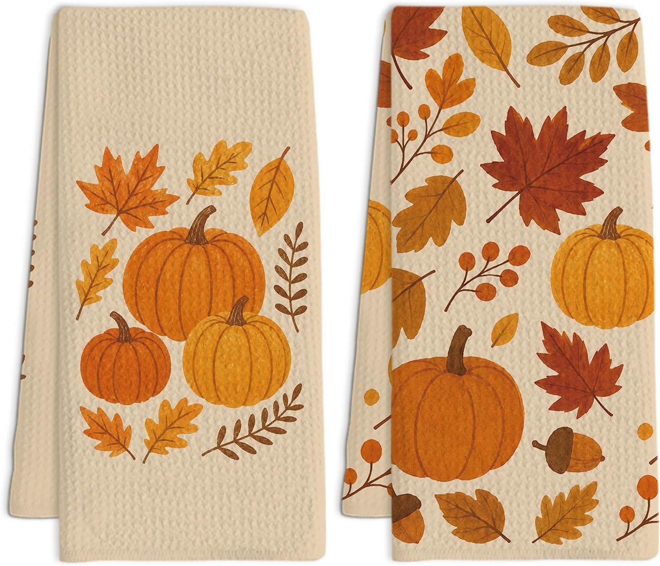 Hello Pumpkin Kitchen Towels Set of 2, Fall Thanksgiving Dish Towel