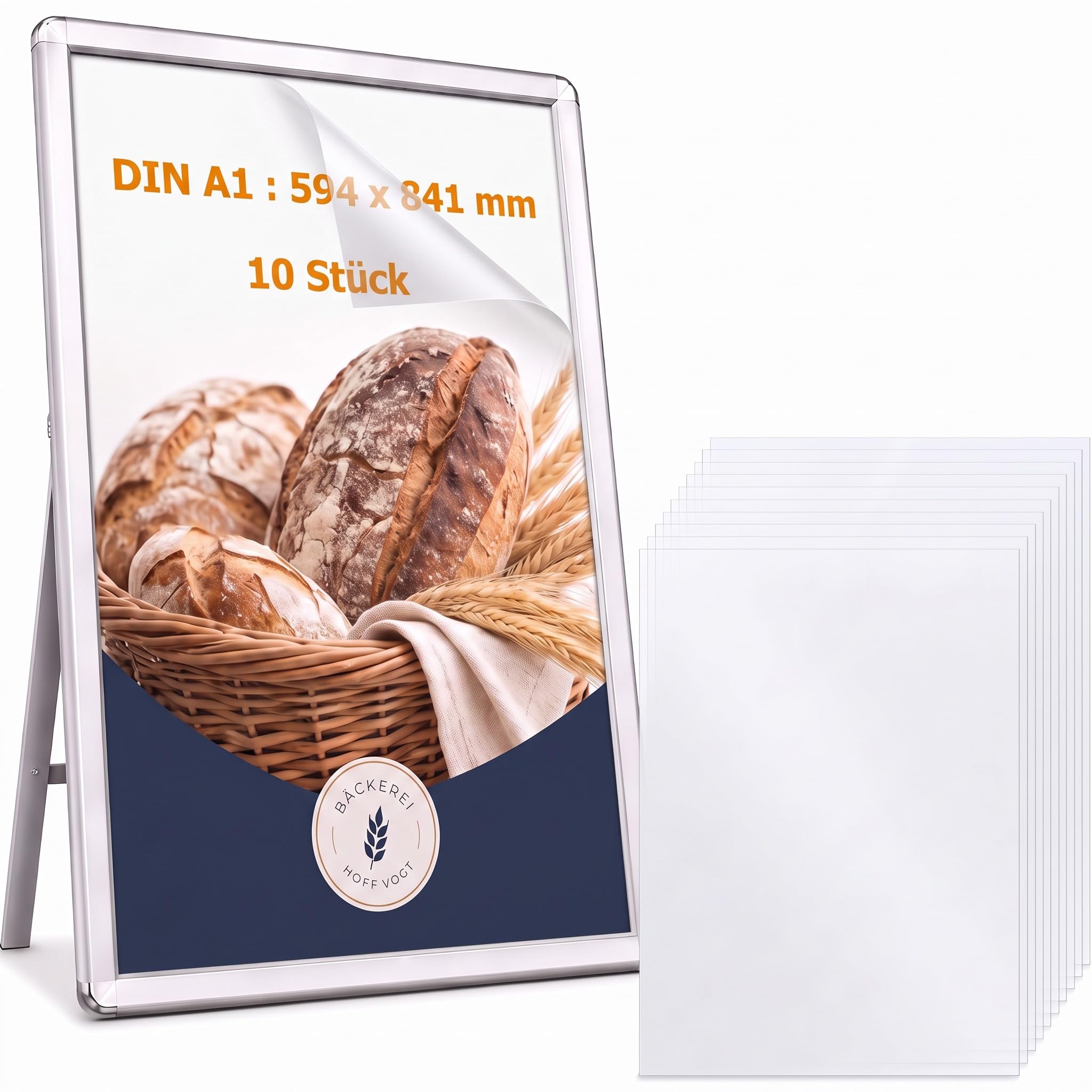 Jadive 10 Piezas Recambio de Protector para Caballete Publicitario Tamaño A1 59,4 x 84,1 cm PET Flexible Protección Antirreflectante Apto para marcos de póster