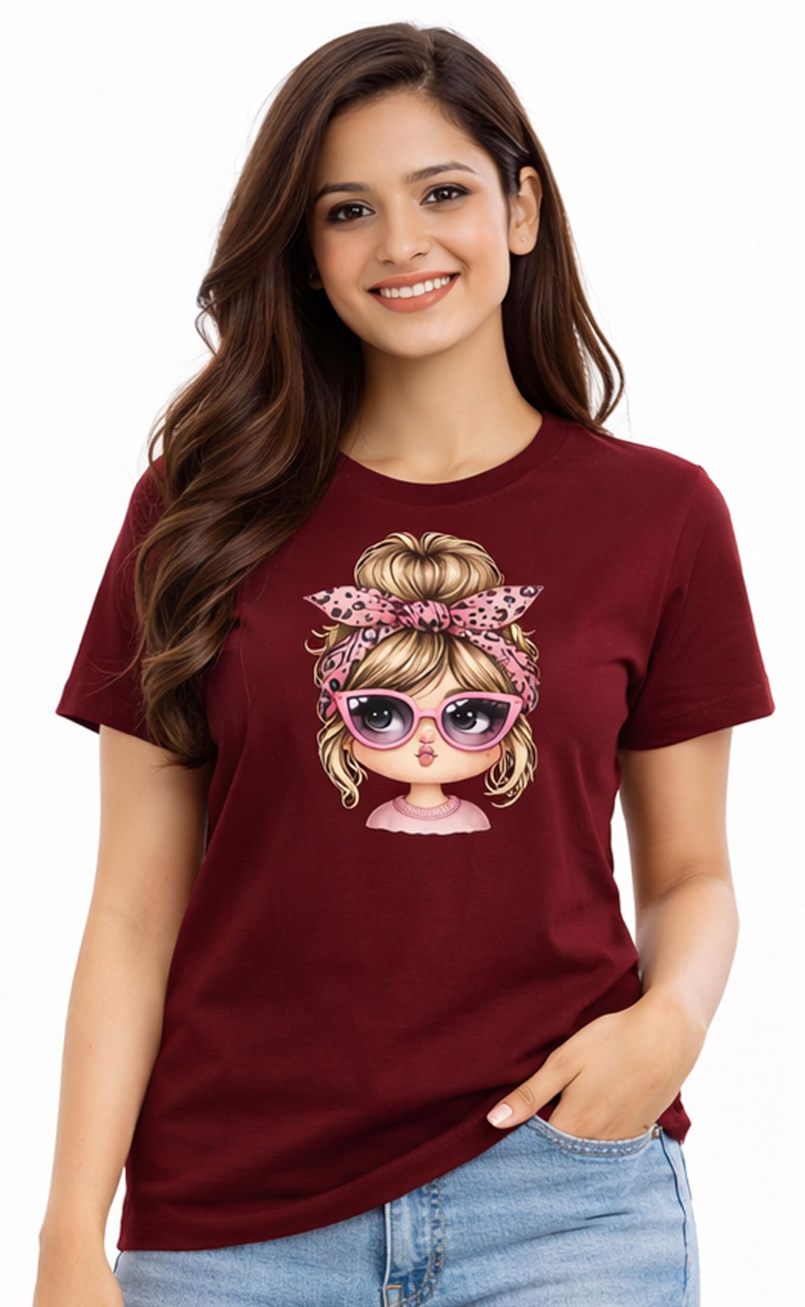 Cute Girl Graphic Printed T-Shirt for Women | Stylish Casual Wear Round Neck Tee | Trendy Cartoon Girl Print Women’s T-Shirt | Soft Polycotton Top-picture-28