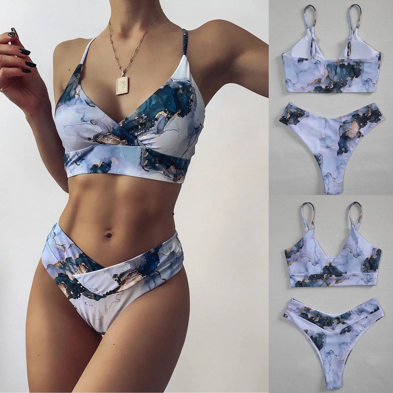 Kobieta bikini z wysoką talią Lato modne bikini Damskie bikini push-up z wysokim stanem Dwuczęściowy strój kąpielowy w kolorze wody (kolor: wielobarwny, rozmiar: bardzo duży kod) (kod wielobarwny śr