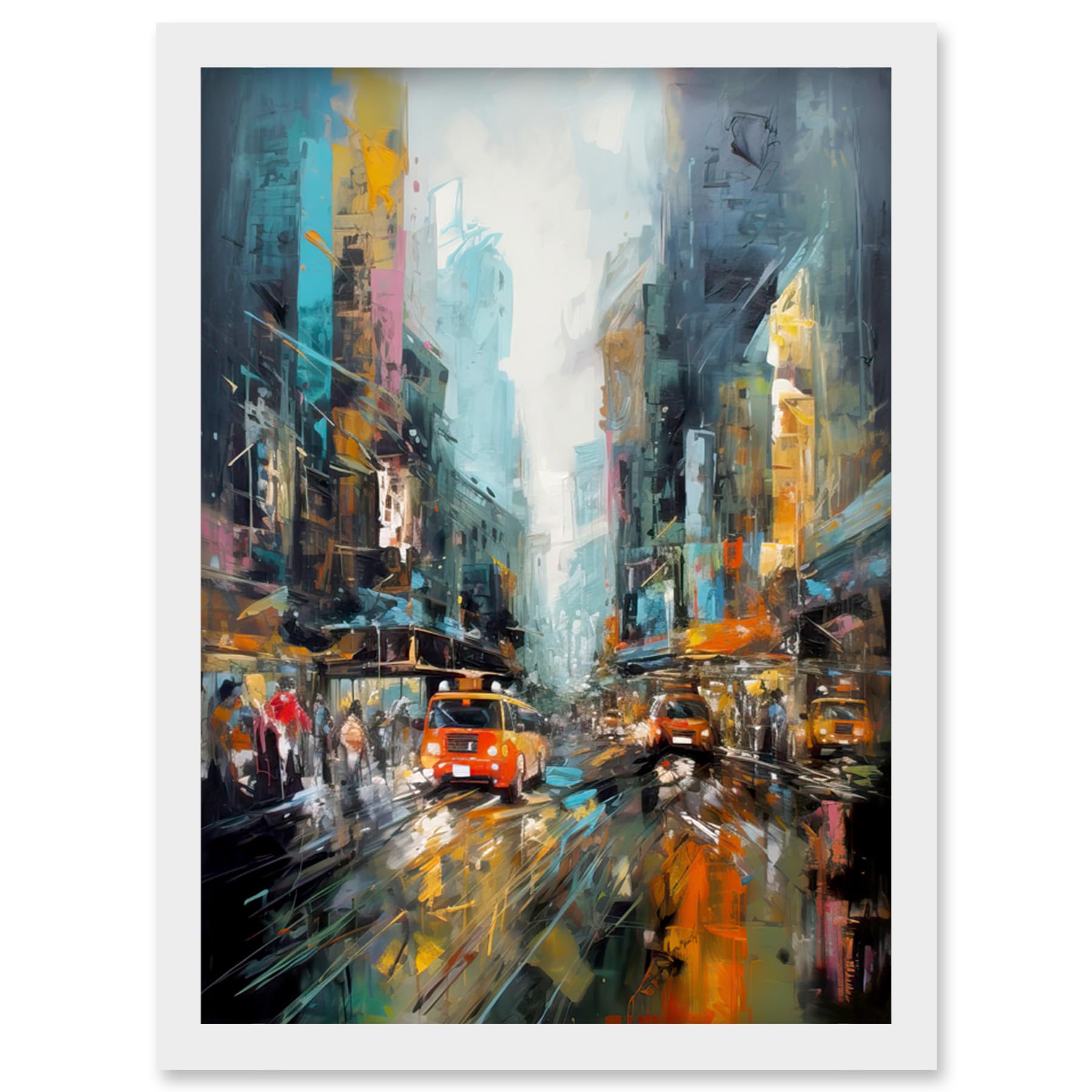 Artery8 New York City Rainy Day Abstract Action Cityscape Artwork Framed Wall Art Print A4
