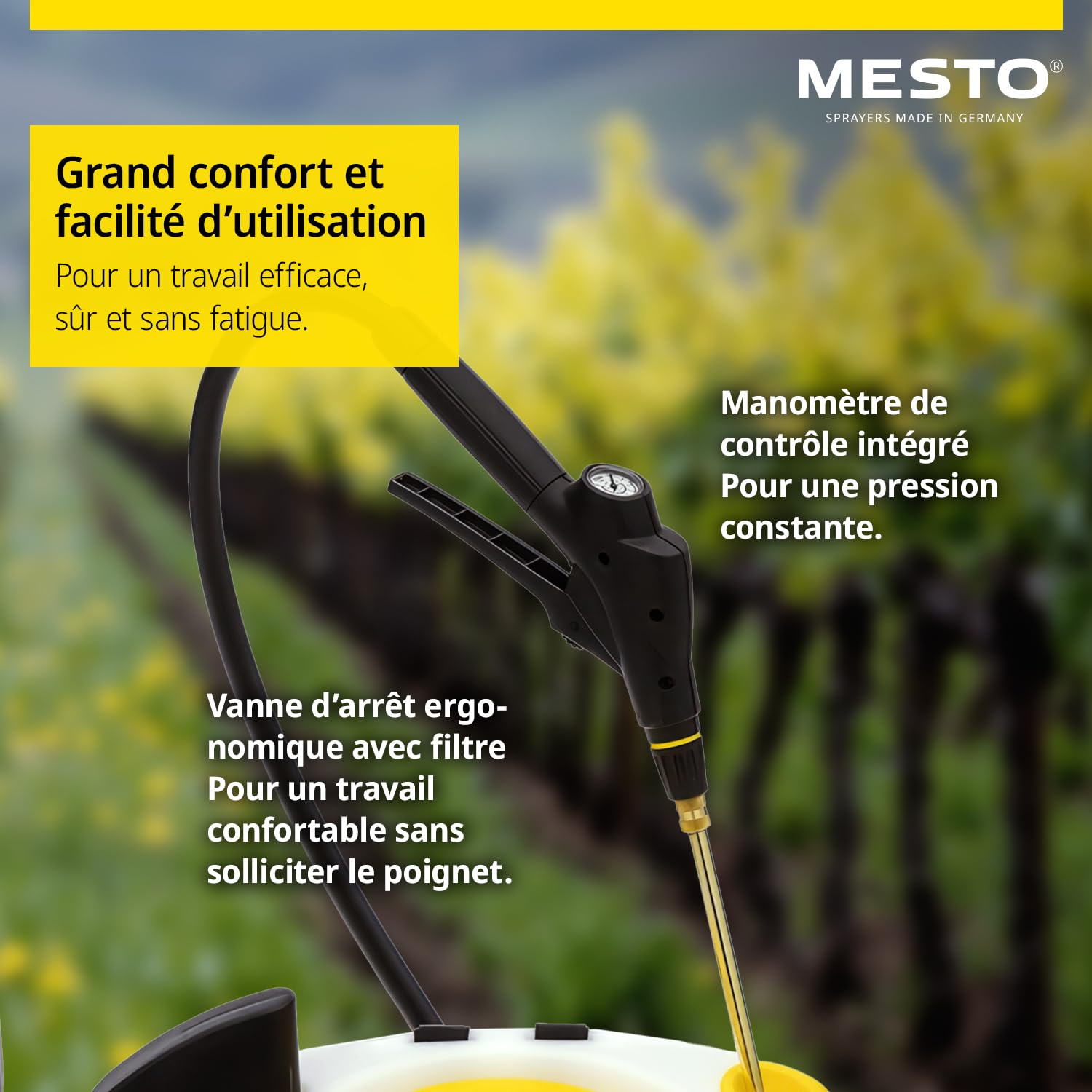 MESTO RS125 Pulvérisateur à Dos 12 L avec écran de pulvérisation Rond | Pulverisateur de Jardin a Dos à Pression 6 Bar | Pulverisateur a Main pour désherbage, arrosage et Protection des Plantes