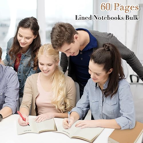 Miniatura 6 de Paquete de 72 cuadernos de papel kraft de 5.5 x 8.3 pulgadas, cuadernos A5 a granel de tapa blanda a rayas para niños, estudiantes, escritura,