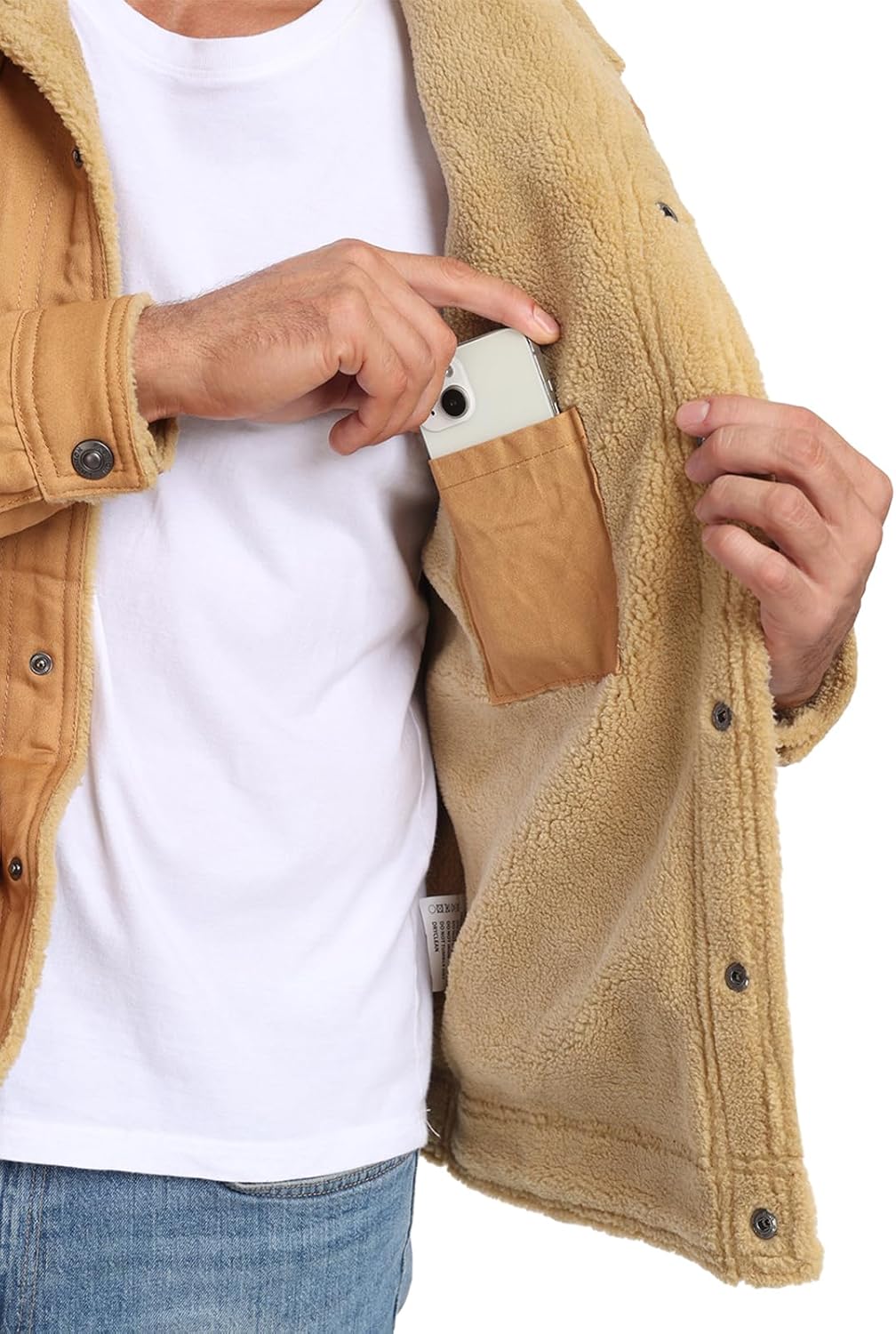 PEGENO Men's Cotton Cargo Jackets Winter Sherpa Lined Fleece Jackets Trucker Jacket