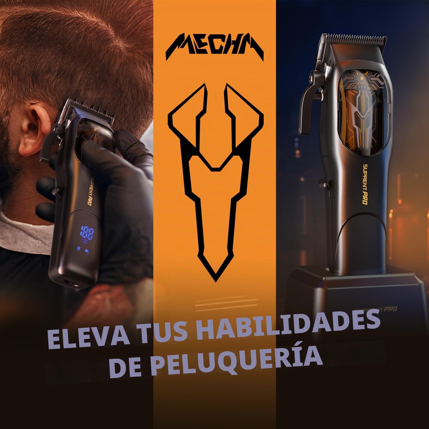 SUPRENT Maquina de Cortar Pelo Hombre, Cortapelos Hombre Profesional Inalámbrico Cortadora de Pelo con Palanca Taper Ajustabl y Cuchilla de Cerámica, Recargable, Pantalla LED (Negro)