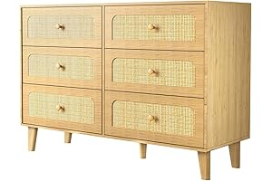 Rattan Dresser with Six Drawers and Mid-Century Charm