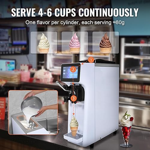 Miniatura 3 de VEVOR Máquina de helado de servicio suave para uso comercial, producción de 10-15LH, 1000W, sabor único, diseño de encimera con tolva de 4 L y