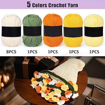 Flower Blanket Kit for Beginners, Handmade Bouquet Crochet Yarn Accessories, Adult Craft Knitting Starter Kit for DIY Women (Yellow, Material Pack 90cm)