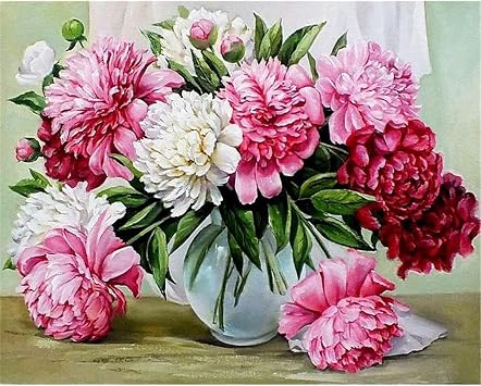 CaptainCrafts Paint by Numbers Kit for Adults DIY Canvas for Painting Kits for Adults Flowers 16x20 INCH Home House Decoration 16x20 INCH Frameless, Bright Peony Flowers