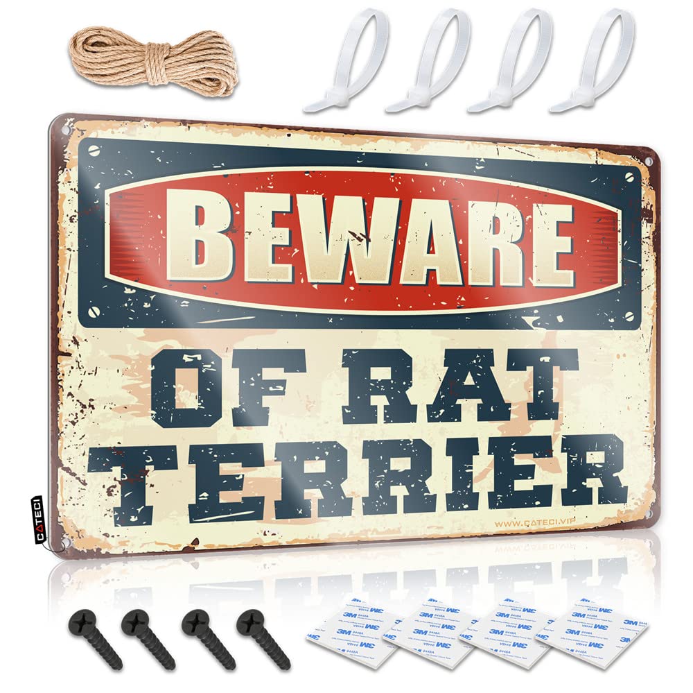 STWNVOITV Man Cave Funny Signs Beware Of Rat Terrier Sign Men Decor Metal Man Cave Decor(30X40CM)