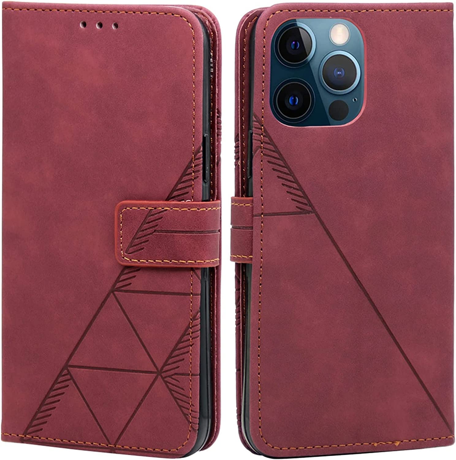 Étui portefeuille iPhone 14 Pro haut de gamme bordeaux en cuir fin - 8