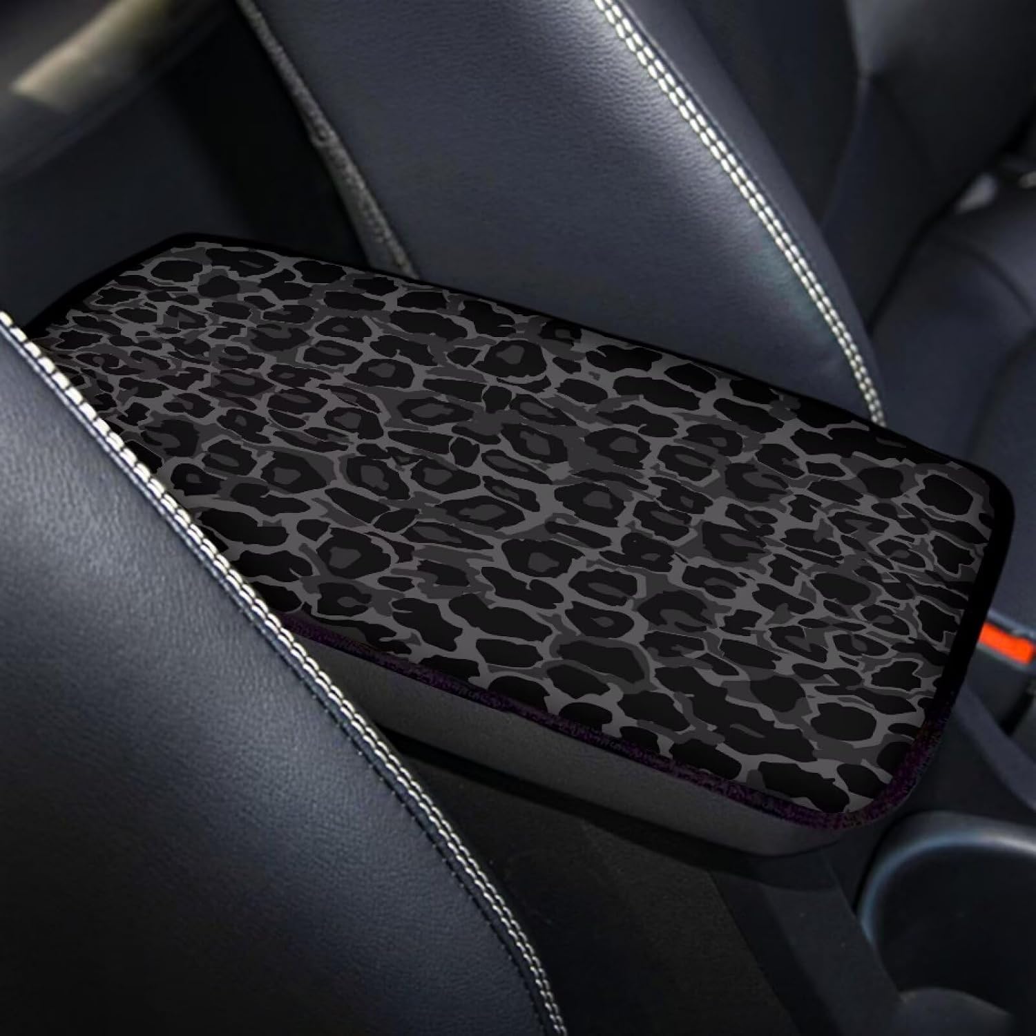 Gray Leopard Print Car Center Console Cover Protector Arm Rest Car Comfortable Auto Armrest Console Accessories Universal Fit Most Cars Women Men
