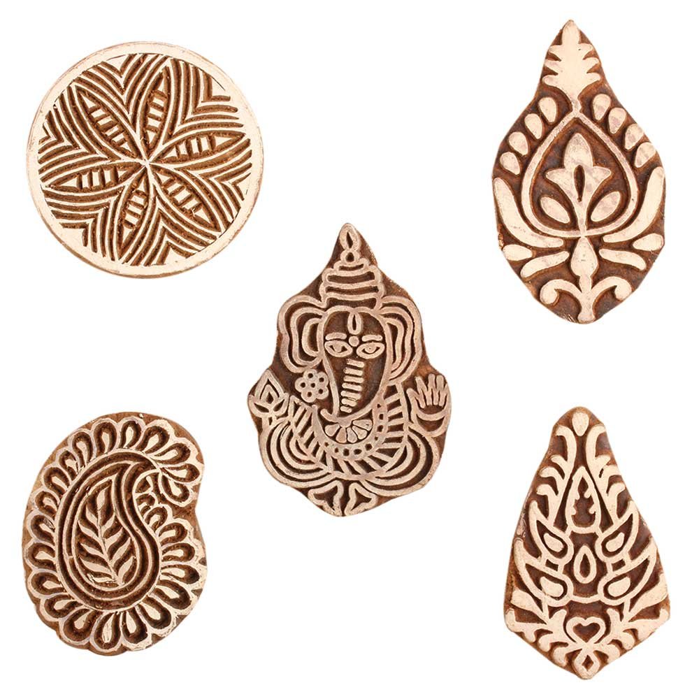 Indian-Shelf Handmade Vocalforlocal Set of 5 New Mix Wooden Printing Block (4.44 cm, Brown)-image-47