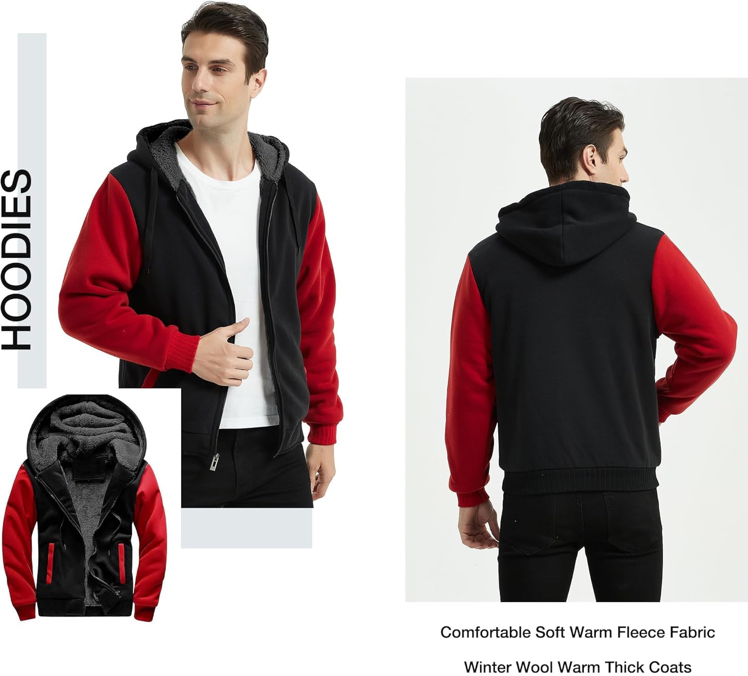 SWISSWELL Men Zip Up Hoodies Sherpa Lined Jacket Heavyweight Fleece Sweatshirt Winter Warm Hooded Coat - Image 3