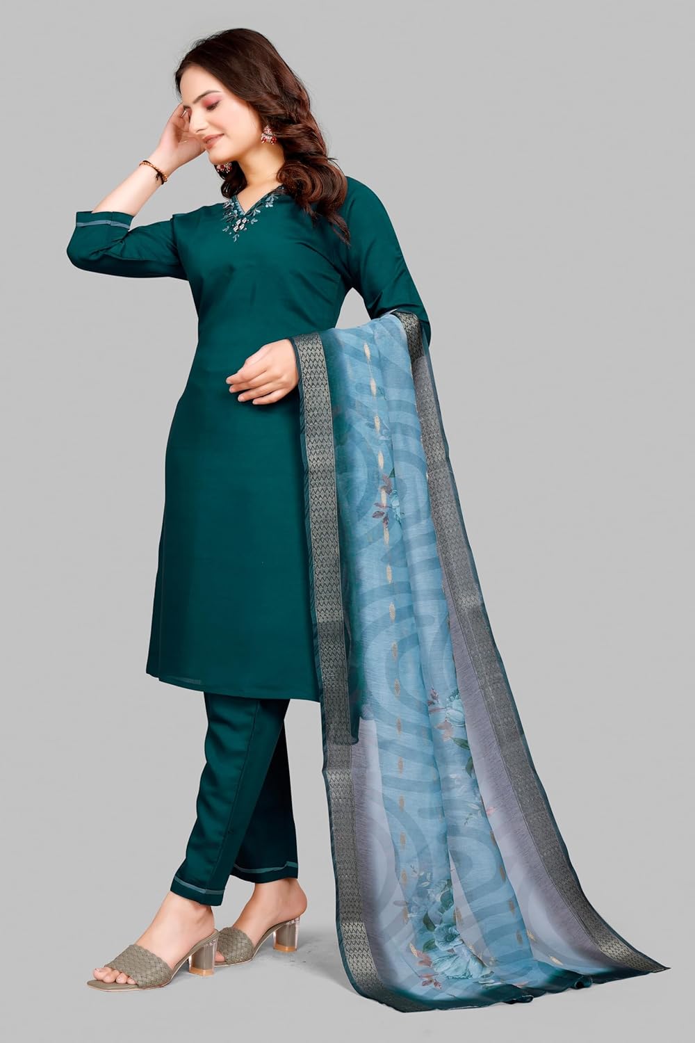 Women's Roman Silk I Kurti Pant Set With Dupatta I Traditional Ethnic Dress