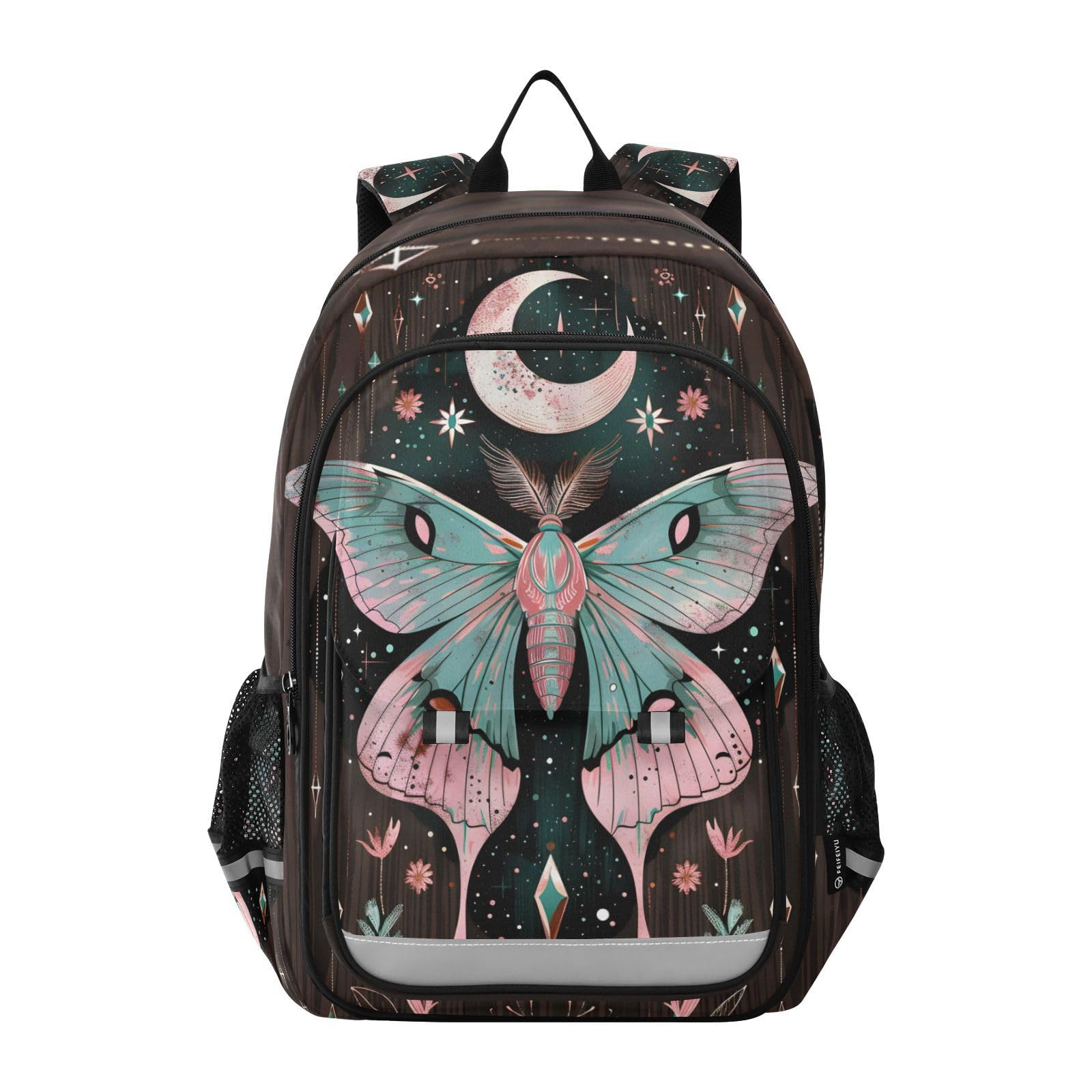 ALAZA Butterfly Moon Star Witchy School Backpacks Travel Laptop Bag Kids Bookbag for Girls Boys Teens Women Men