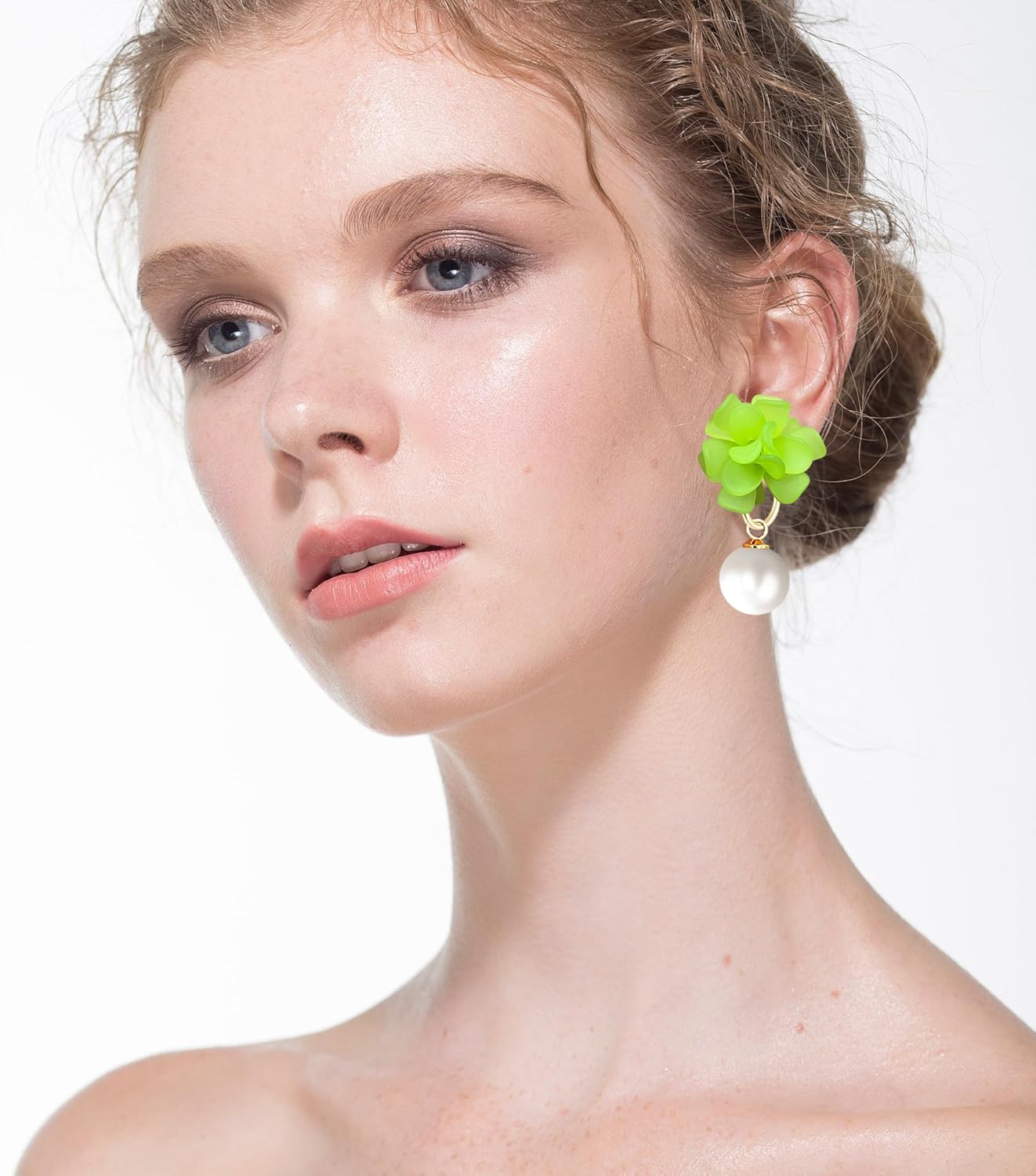 Flower White Pearl Stud Drop Dangle Earrings for Women Pearl Floral Earrings for Her Bridal Wedding Party Jewelry - Image 2