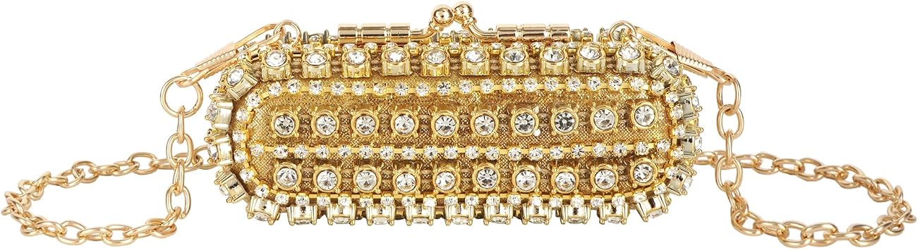 LABANCA Rhinestone Lipstick Case With Mirror Mini Lipstick Crossbody Bag With Chain Strap Crystal Cosmetic Storage Box, Gold