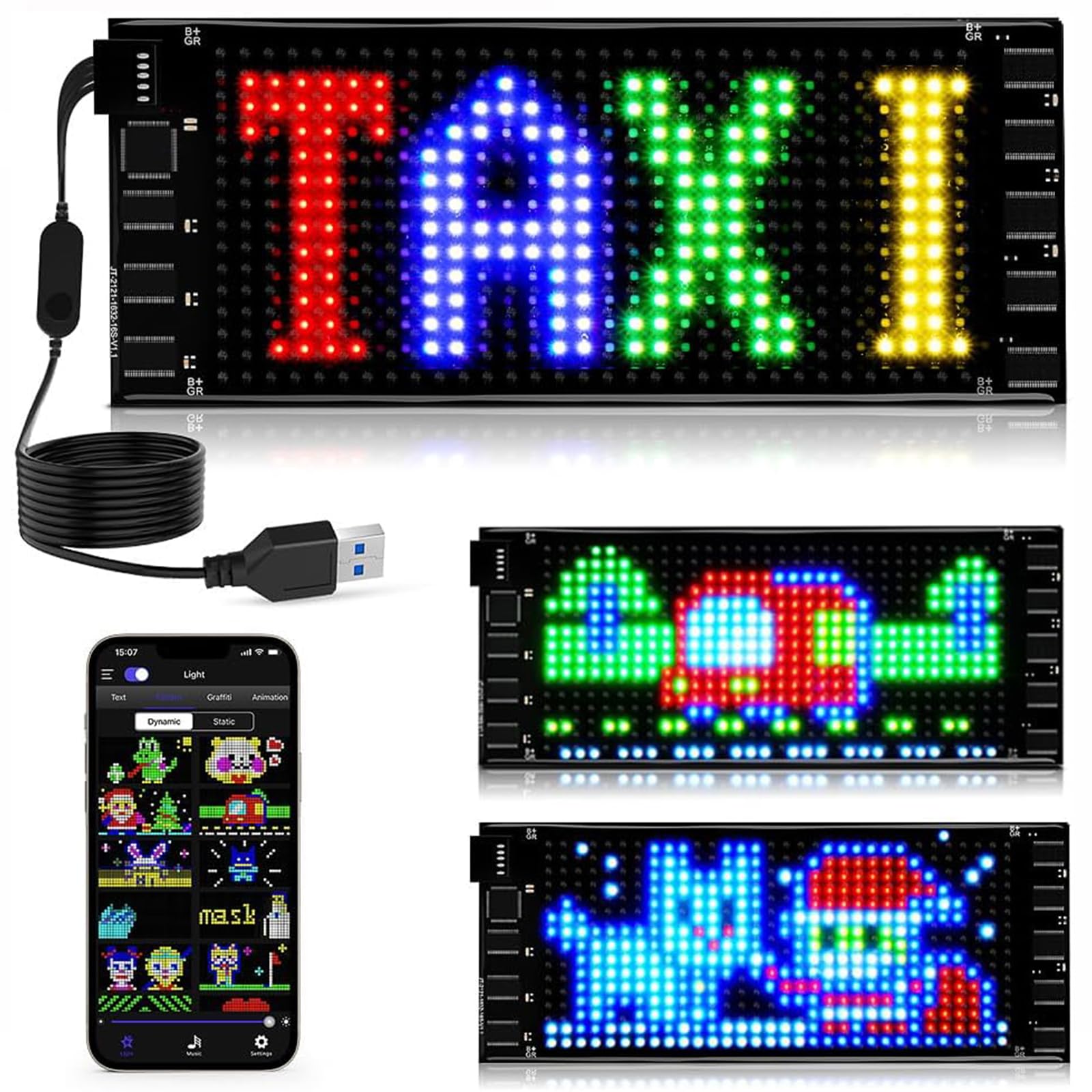 Euakee Segno Principale per L'automobile, Segno Programmabile di Scorrimento Leggero Degli Occhi del Diavolo di DIY per L'automobile, APP Fessibile del Segno del LED & Telecomando, 2,76x6,81 pollici