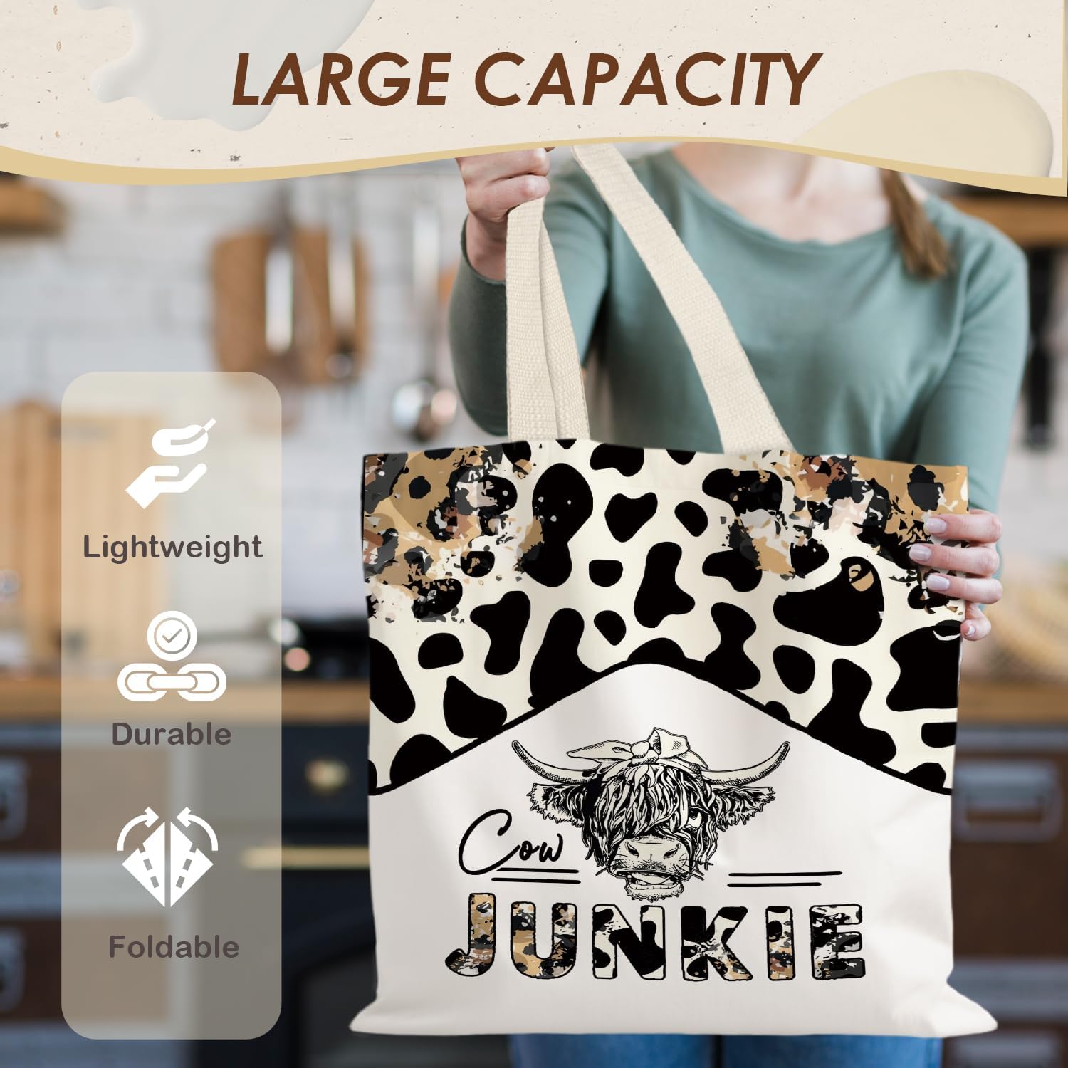 Canvas Tote Bag Aesthetic,Zoon Cow Dog Cat Tote Bag,Gifts for Women Canvas Tote Bags - Image 3