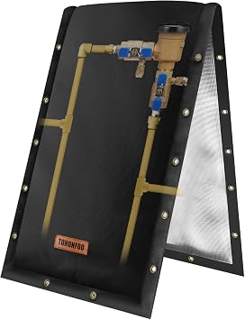 TOHONFOO 3-Way Opening Backflow Preventer Pipe Insulation Cover 5F - Irrigation Sprinkler Valve Cover - Water Well Pump Cover - Sturdy 5 Layers for Winter Freeze Protection 18" W x 34" H, Black