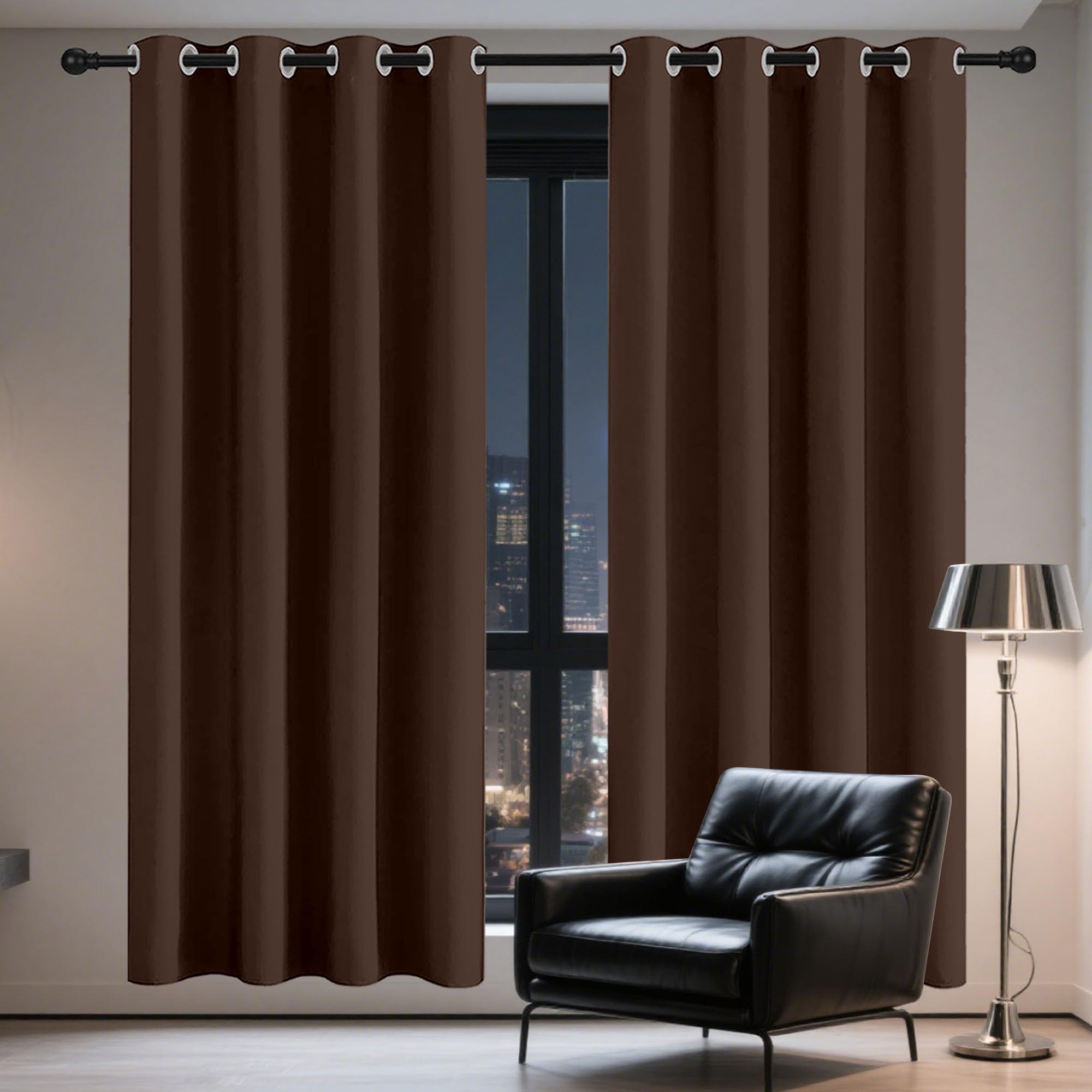 Rideau thermique de chambre occultant marron 186 x 176 cm pour salon cosy