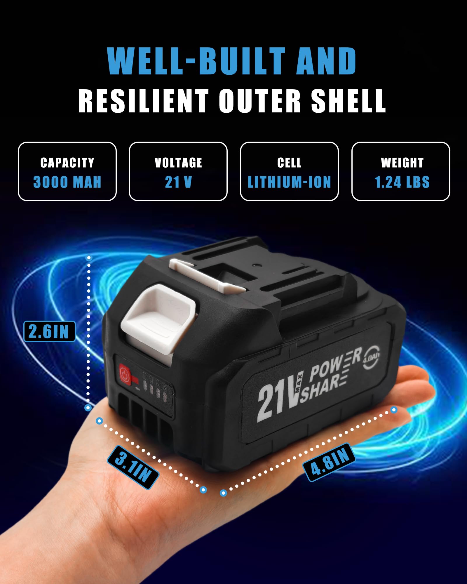 21V 4.0Ah Battery Replacement & Supplement for MIMYTH Cordless Power Tools (Cordless Pressure Washer), 21 Volt Lithium Battery with Power Chargers, Cordless Tool Battery Packs - 2