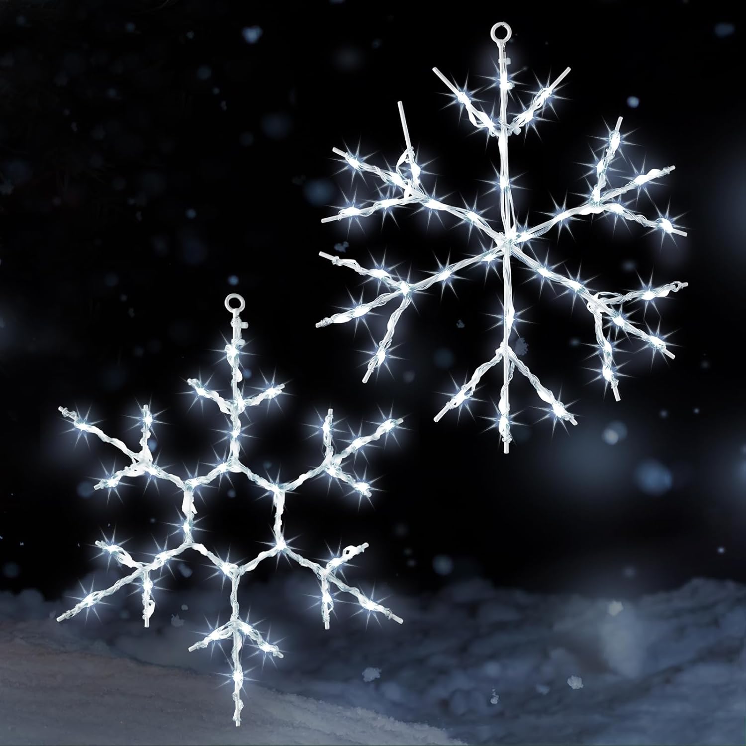 Tuanse 2 Pcs 16 x 13 inch Christmas Snowflake Light Large Christmas Silhouette Window Lights with Remote Control LED Lighted Snowflake Decoration Xmas Silhouette for Tree Outdoor Wall (White) White 2