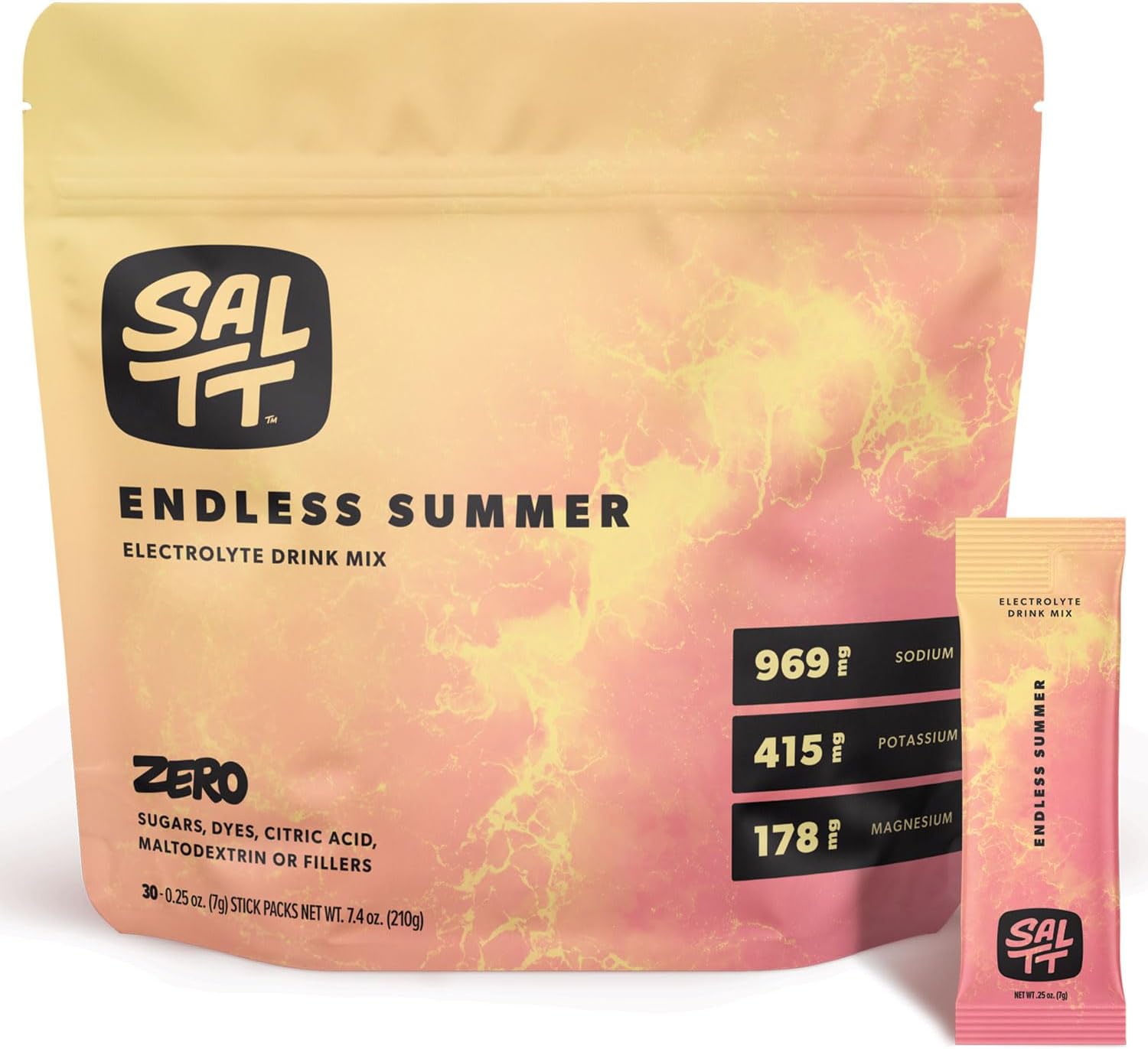SALTT Electrolytes Powder Flavored Drink Mix - Endless Summer - 30 Hydration Packets - Magnesium, Potassium, Sodium, Trace Minerals - Zero Sugar & Gluten Free - Travel Essentials